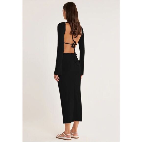 Rumer Oasis Black Ribbed‎ Cut Out Long Sleeve Dress Large NWT - Picture 5 of 12